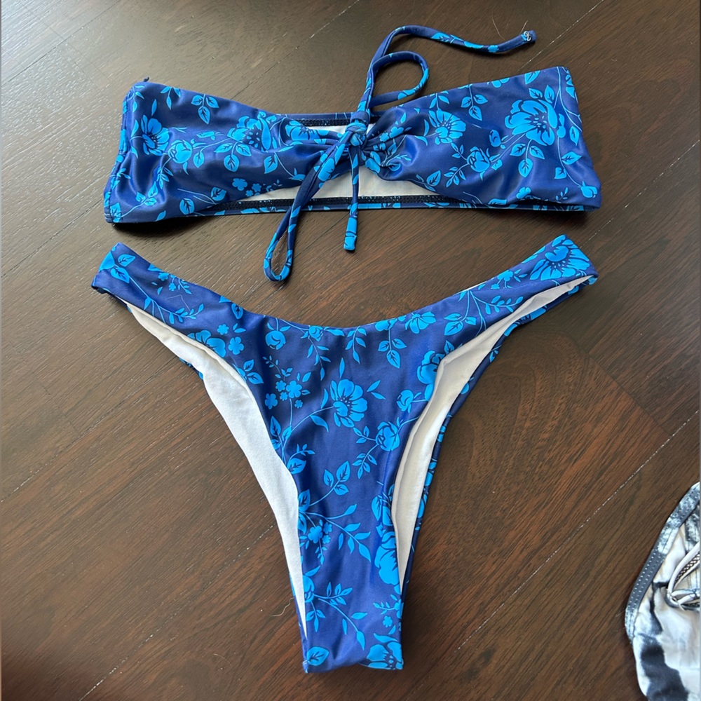 Blue floral bikini swimsuit